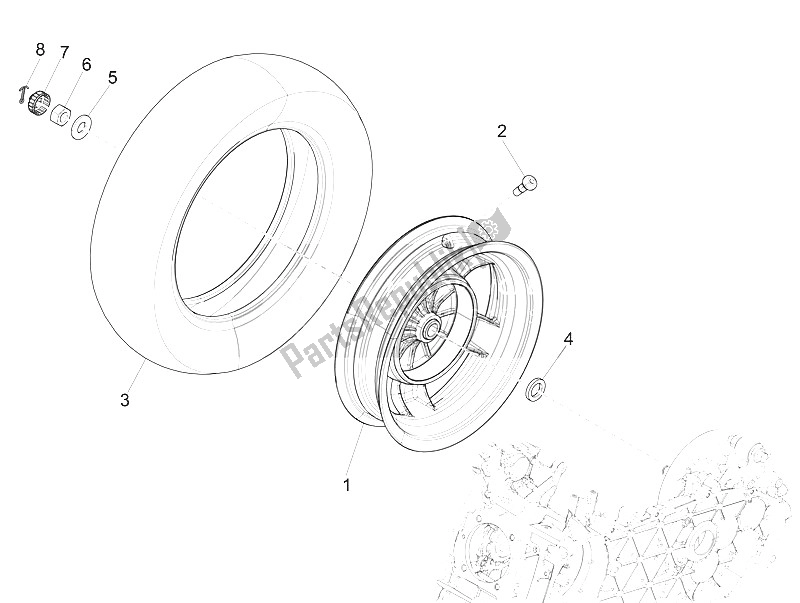 All parts for the Rear Wheel of the Vespa Vespa Primavera 125 4T 3V Iget ABS EU 2016