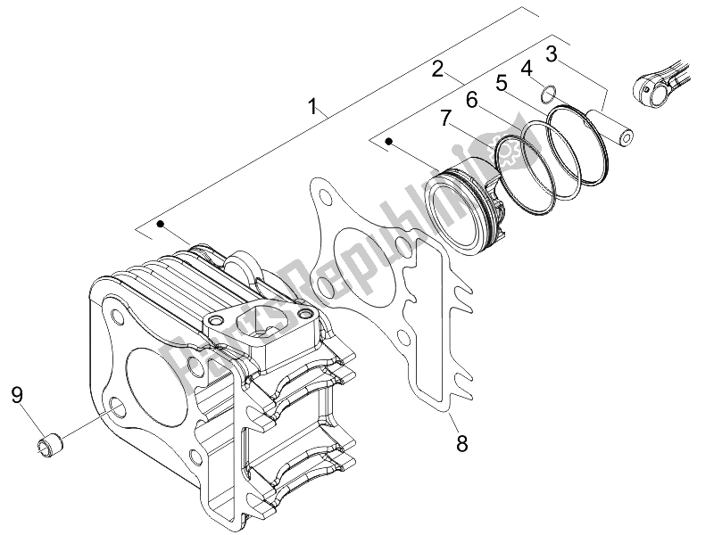 All parts for the Cylinder-piston-wrist Pin Unit of the Vespa LX 50 4T 2V 25 KMH NL 2010