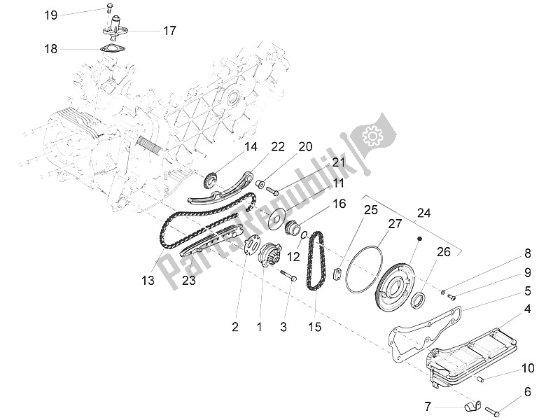 All parts for the Oil Pump of the Vespa Vespa 150 Sprint Iget 4T3V IE Asia 2016