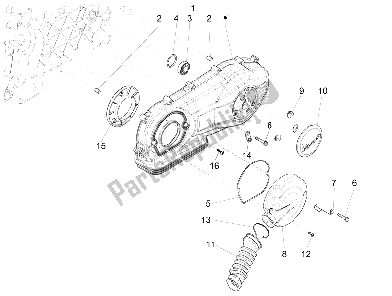 All parts for the Crankcase Cover - Crankcase Cooling of the Vespa Sprint 125 4T 3V IE 2014