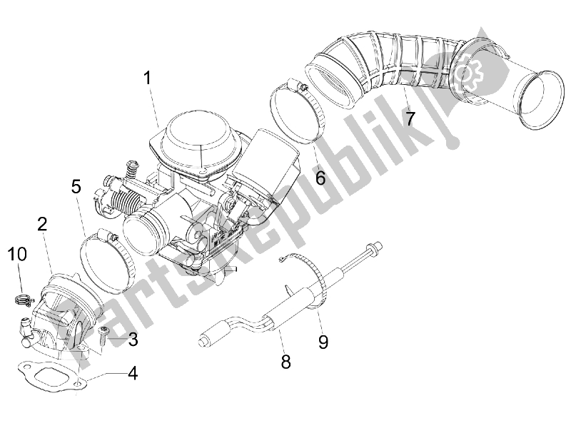 Tutte le parti per il Carburatore, Gruppo - Raccordo del Vespa S 150 4T 2008