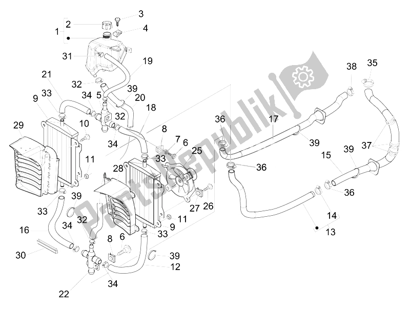 Toutes les pièces pour le Système De Refroidissement du Vespa GTS 300 IE ABS Super China 2014