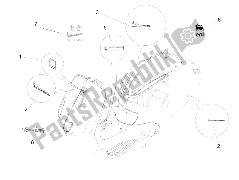 Tutte le parti per il Piatti - Emblemi del Vespa Primavera 50 4T 4V 2014