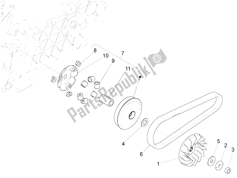 All parts for the Driving Pulley of the Vespa 150 Sprint 4T 3V IE China 2015