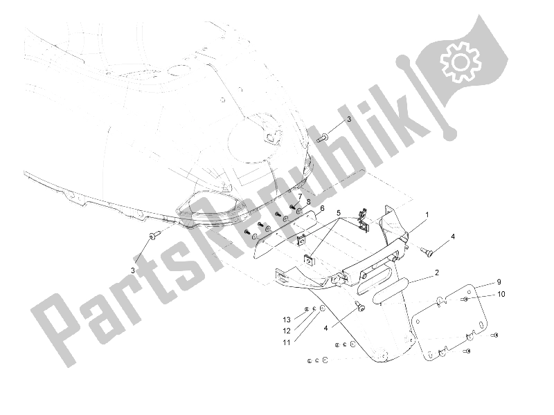 Todas as partes de Tampa Traseira - Proteção Contra Respingos do Vespa S 125 4T IE E3 Vietnam 2011