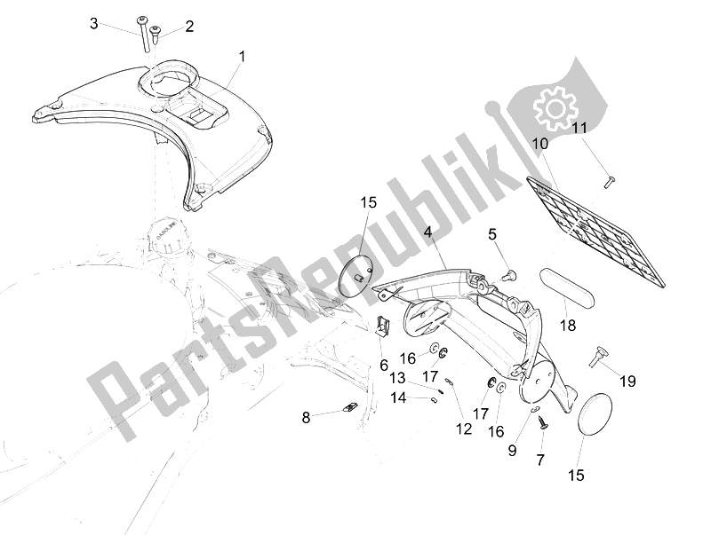 Toutes les pièces pour le Capot Arrière - Protection Contre Les éclaboussures du Vespa Vespa Sprint 50 4T 4V USA Canada 2014