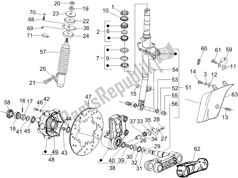 Todas las partes para Horquilla / Tubo De Dirección - Unidad De Rodamiento De Dirección de Vespa GTS 125 4T E3 2007