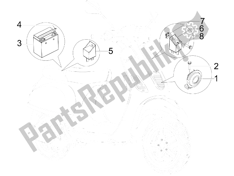 Tutte le parti per il Interruttori Del Telecomando - Batteria - Avvisatore Acustico del Vespa S 150 4T 2008