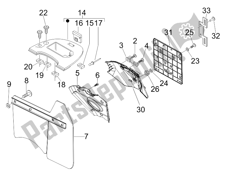 All parts for the Rear Cover - Splash Guard of the Vespa LX 150 4T IE E3 2009