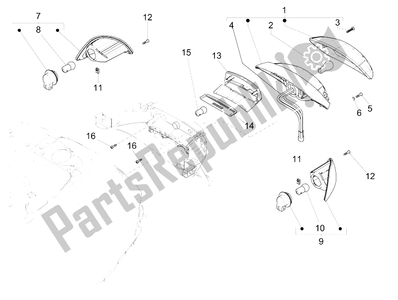 Todas las partes para Faros Traseros - Luces Intermitentes de Vespa S 125 4T IE E3 Vietnam 2011
