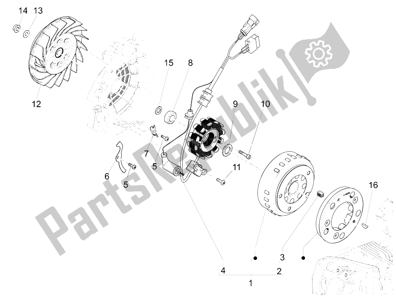 Tutte le parti per il Volano Magneto del Vespa S 125 4T 3V E3 IE Vietnam 2012