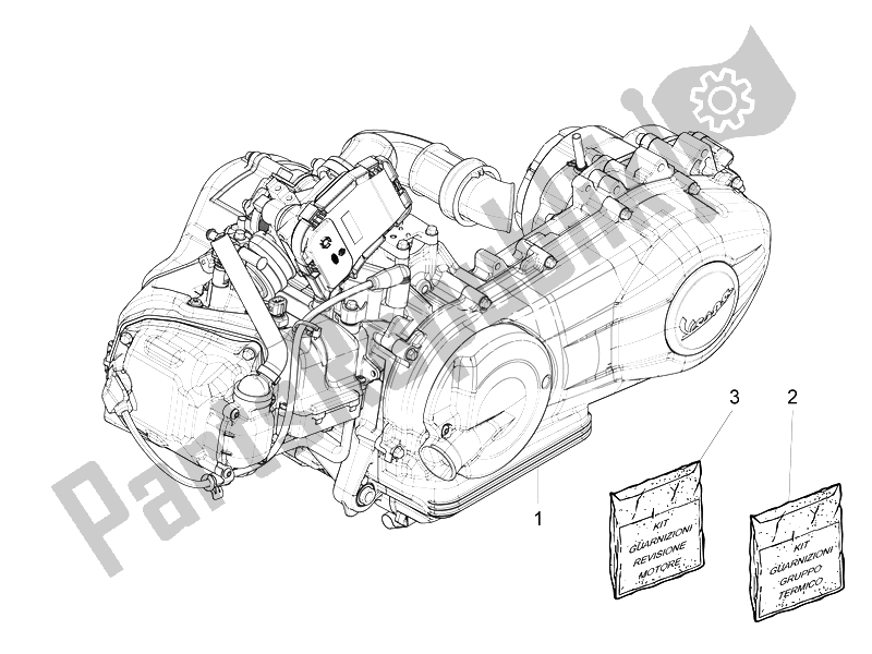 Todas las partes para Ensamblaje Del Motor de Vespa 150 4T 3V IE Primavera Vietnam 2014