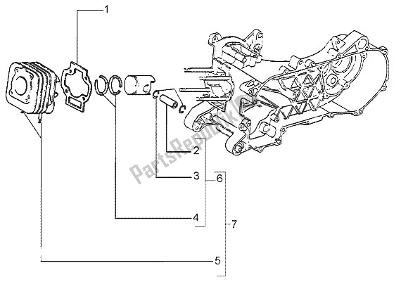 Alle onderdelen voor de Cilinder-zuiger-polspen, Assy van de Vespa LX 50 2T 2005