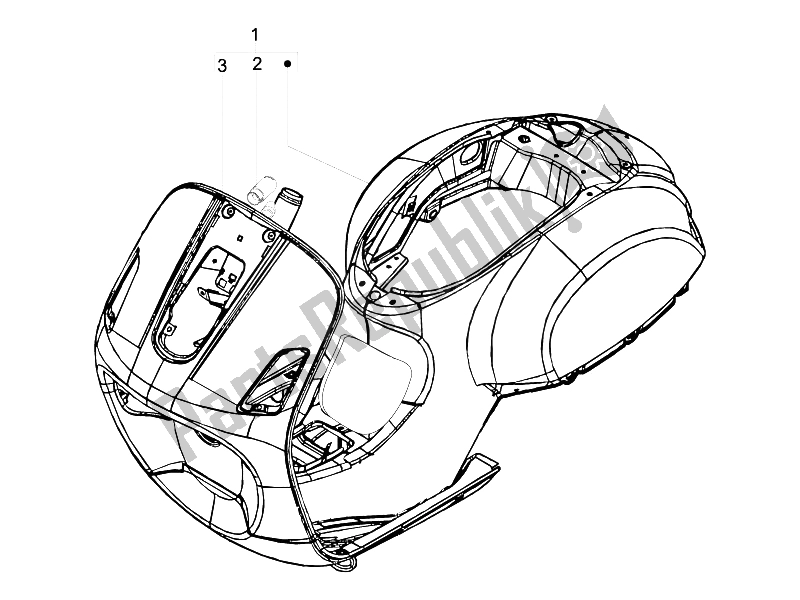 All parts for the Frame/bodywork of the Vespa LX 125 4T 2V IE E3 Taiwan 2011