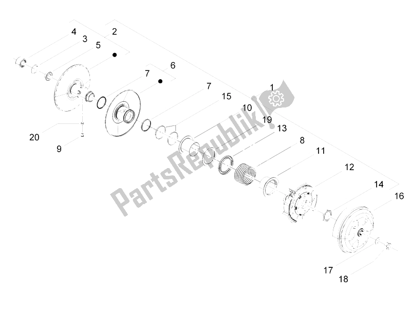 All parts for the Driven Pulley of the Vespa S 150 4T IE E3 Vietnam Indonesia 2011