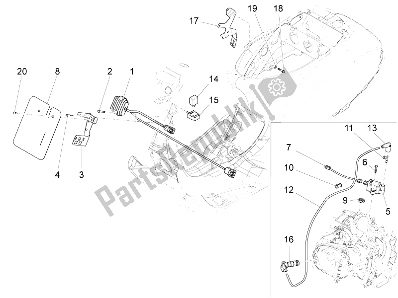 All parts for the Voltage Regulators - Electronic Control Units (ecu) - H. T. Coil of the Vespa LT 150 4T 3V IE 2014