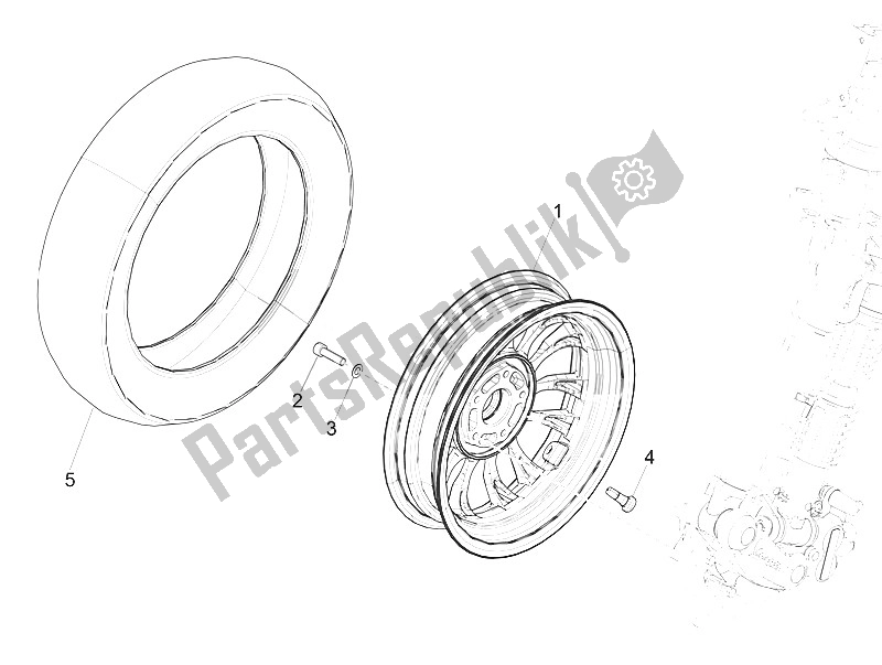 All parts for the Front Wheel of the Vespa Vespa 150 Sprint Iget 4T3V IE Asia 2016