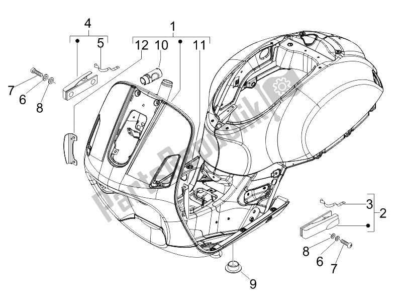 All parts for the Frame/bodywork of the Vespa GTV 250 IE Navy 2007