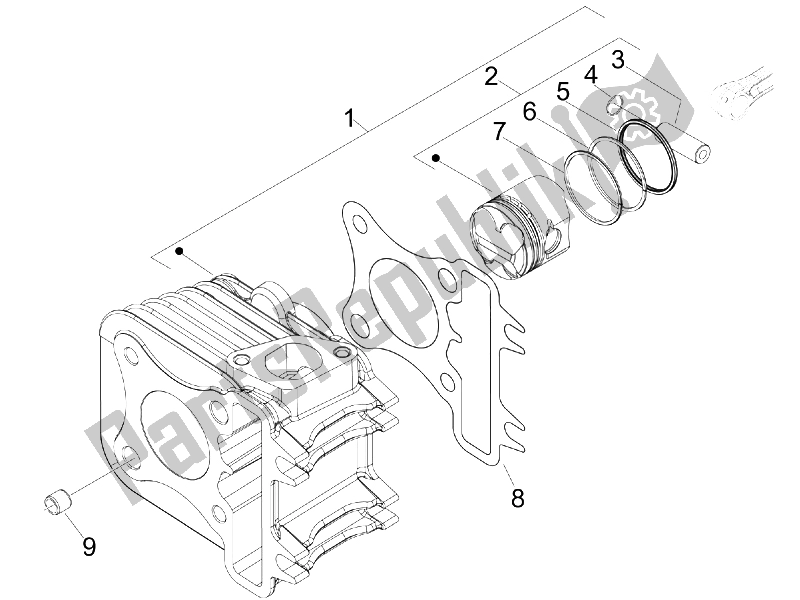 Todas las partes para Unidad De Pasador Cilindro-pistón-muñeca de Vespa LX 50 4T 4V 2009