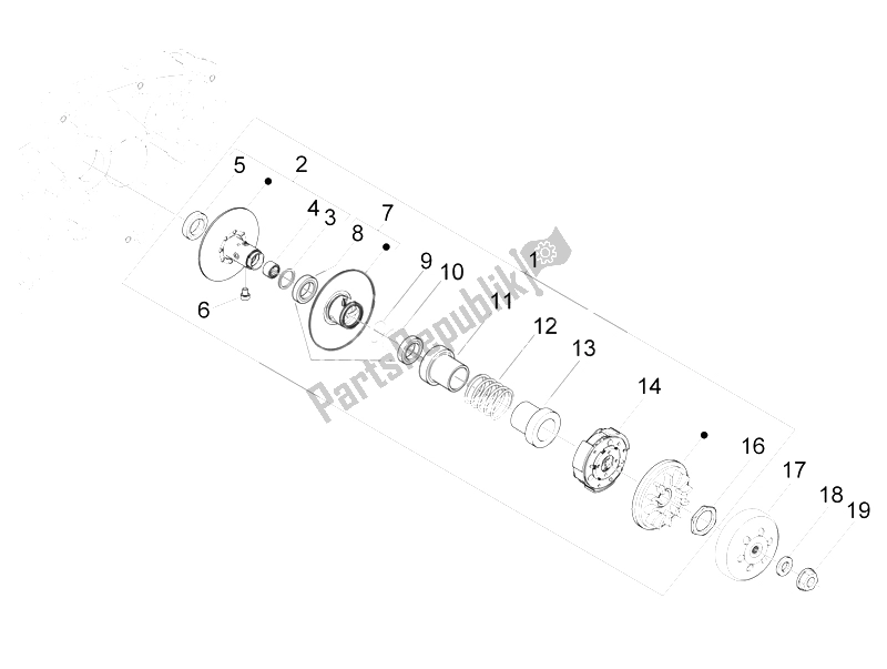Todas las partes para Polea Conducida de Vespa GTS 300 IE 2012