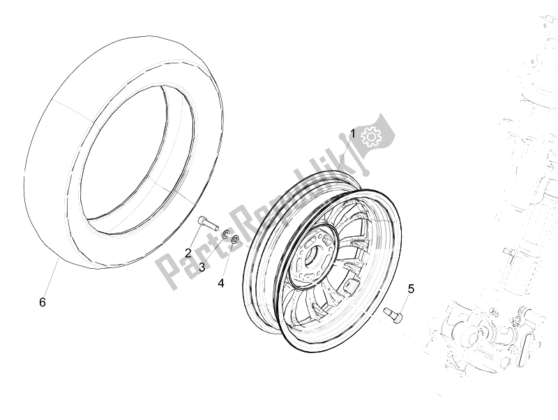 All parts for the Front Wheel of the Vespa Sprint 50 2T2V 2014