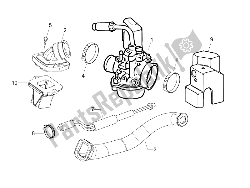 All parts for the Carburettor, Assembly - Union Pipe of the Vespa Sprint 50 2T2V 2014