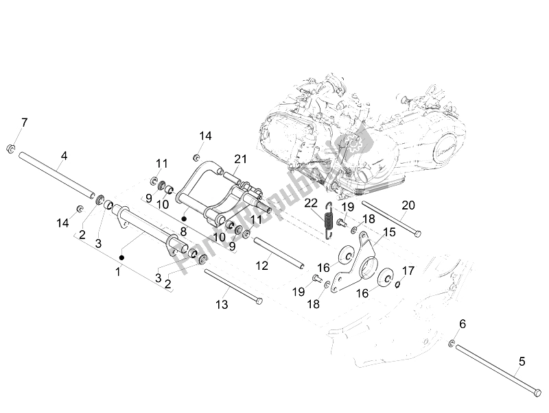 All parts for the Swinging Arm of the Vespa GTS Super 150 IE 4T 3V 2014