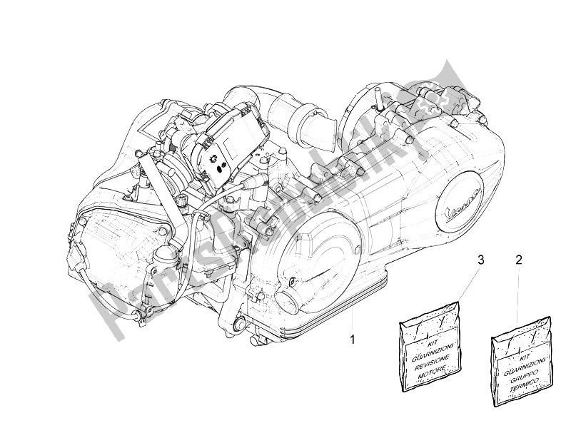 Toutes les pièces pour le Moteur, Assemblage du Vespa Vespa S 125 4T 3V E3 IE Asia 2012