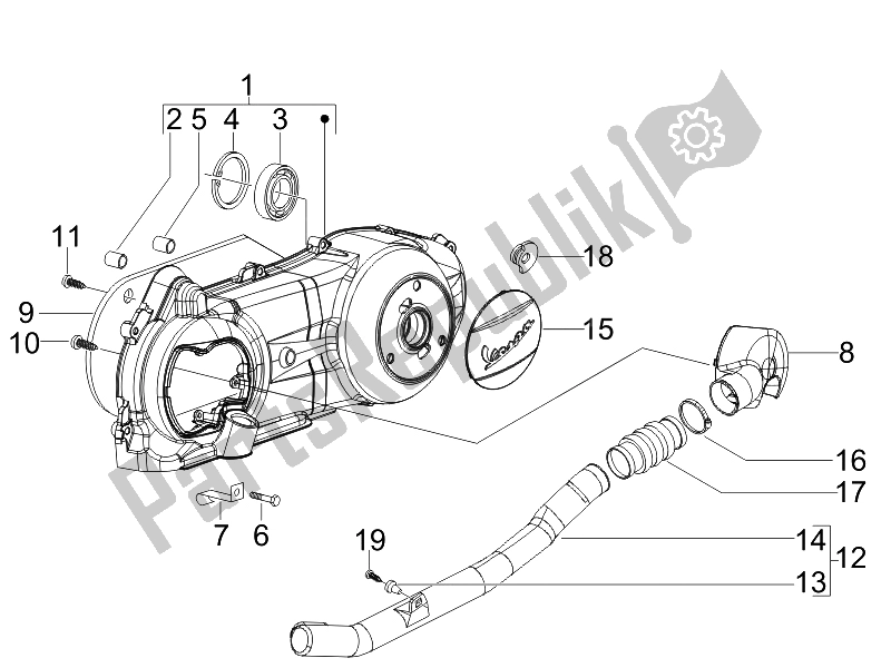 Wszystkie części do Pokrywa Skrzyni Korbowej - Ch? Odzenie Skrzyni Korbowej Vespa LX 150 4T USA 2007