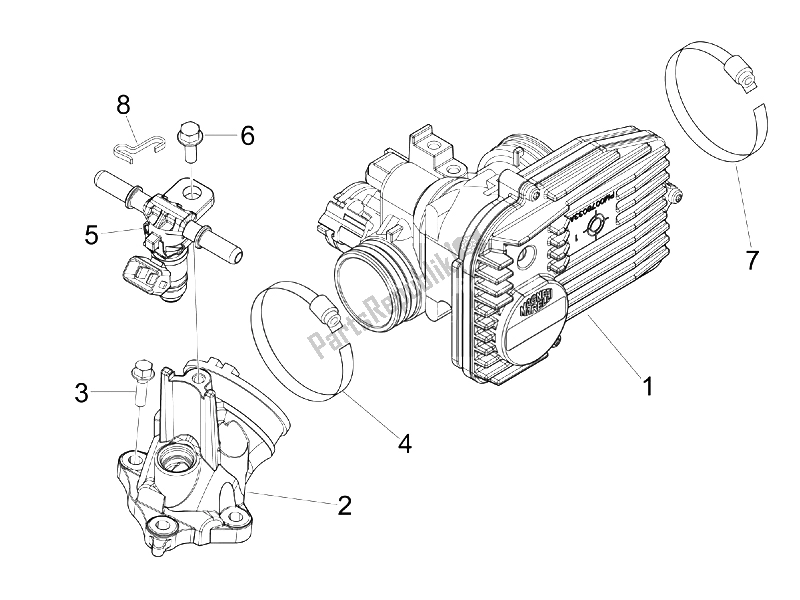 Toutes les pièces pour le Corps De Papillon - Injecteur - Tuyau Union du Vespa GTS 250 IE Super USA 2008