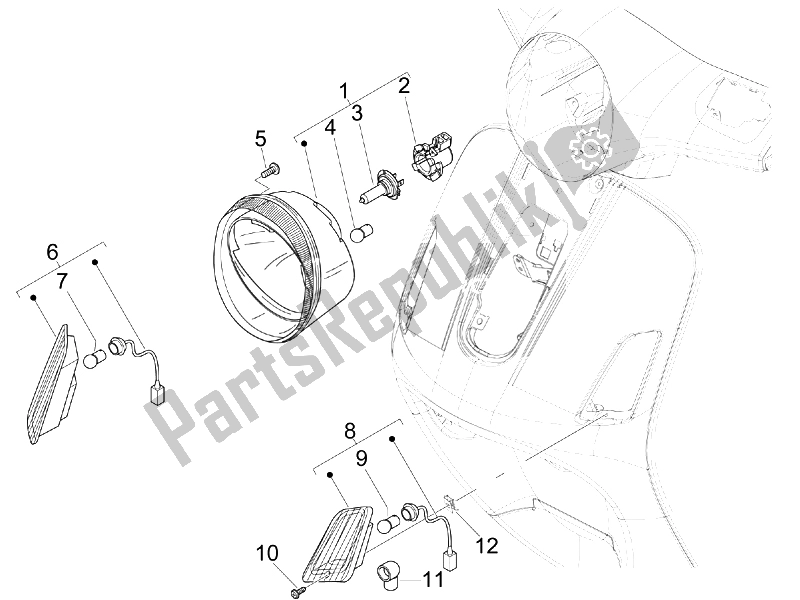 Toutes les pièces pour le Phares Avant - Clignotants du Vespa Granturismo 200 L USA 2007