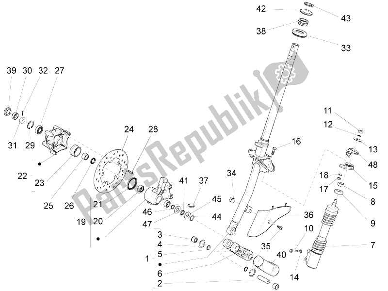 Todas las partes para Horquilla / Tubo De Dirección - Unidad De Rodamiento De Dirección de Vespa LX 125 4T 3V IE Vietnam 2012