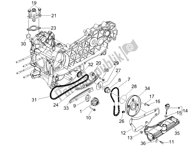 All parts for the Oil Pump of the Vespa LX 150 4T USA 2007