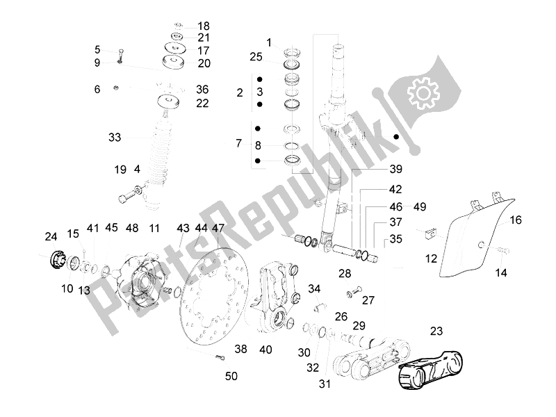Alle onderdelen voor de Vork / Stuurbuis - Stuurlagereenheid van de Vespa LXV 125 4T IE E3 2010