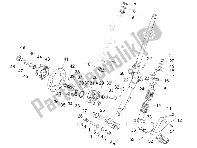 Alle onderdelen voor de Vork / Stuurbuis - Stuurlagereenheid van de Vespa Primavera 50 4T 4V USA Canada 2014