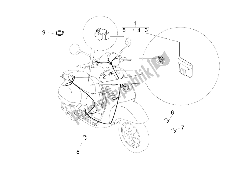 Alle onderdelen voor de Hoofdkabelboom van de Vespa Granturismo 200 L UK 2005