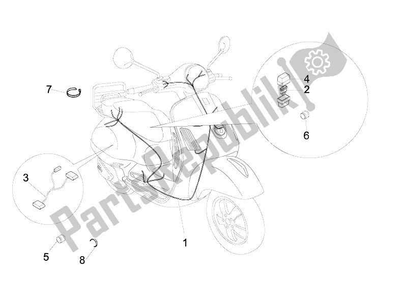 All parts for the Main Cable Harness of the Vespa LX 50 2T E2 Touring 30 KMH 2010