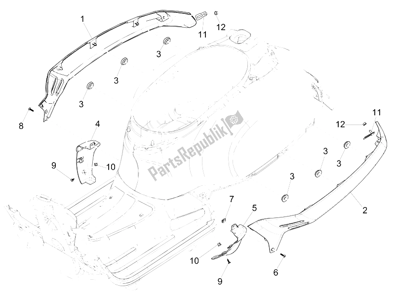 Tutte le parti per il Coperchio Laterale - Spoiler del Vespa GTS 250 2005