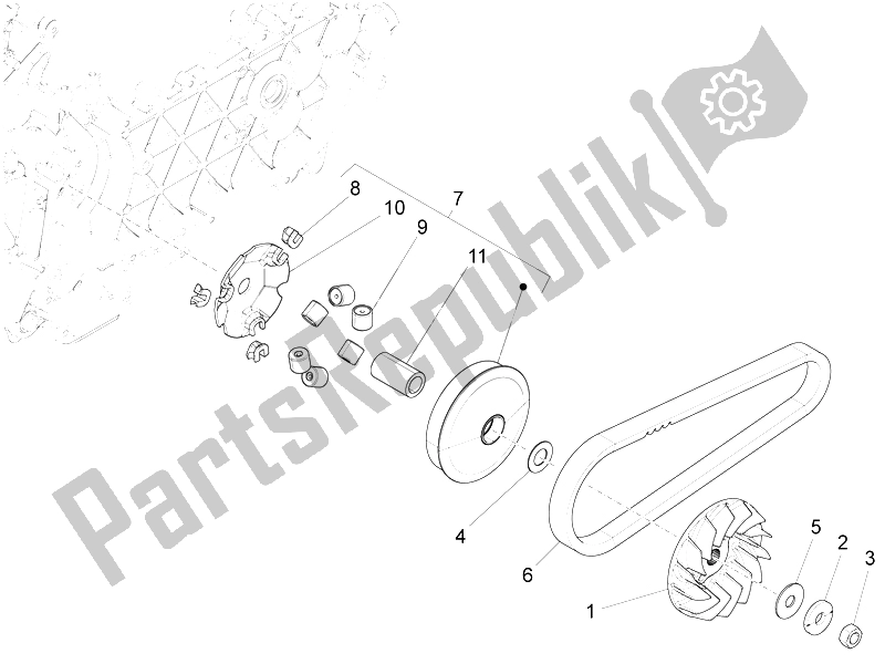 All parts for the Driving Pulley of the Vespa LX 150 4T 3V IE 2012