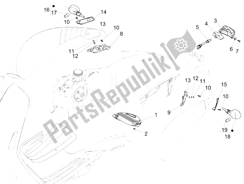 Toutes les pièces pour le Phares Arrière - Clignotants du Vespa 946 150 4T 3V ABS Armani USA 2015