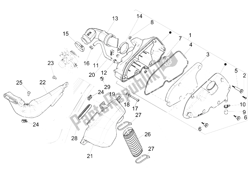 All parts for the Air Filter of the Vespa 150 Sprint 4T 3V IE China 2015