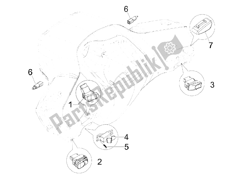 All parts for the Sinaleiros - Comutadores - Bot? Es - Interruptores of the Vespa S 150 4T IE E3 Vietnam Indonesia 2011