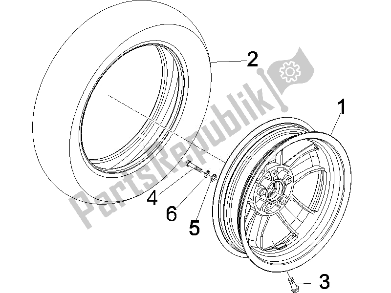 Tutte le parti per il Ruota Anteriore del Vespa GTV 125 4T Navy E3 2007