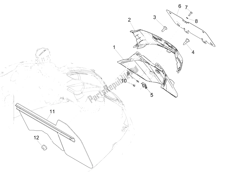 Toutes les pièces pour le Capot Arrière - Protection Contre Les éclaboussures du Vespa Vespa GTS 300 IE ABS USA Canada 2014