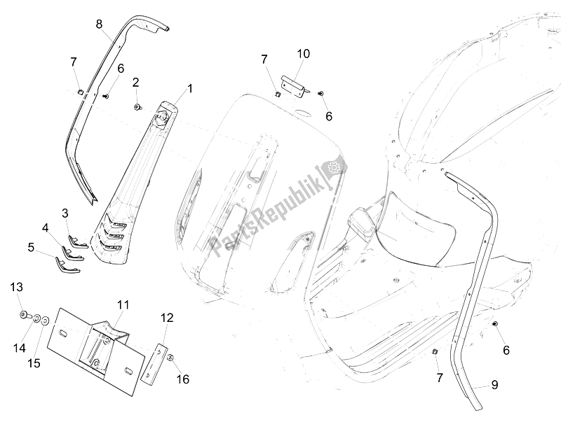 Tutte le parti per il Scudo Anteriore del Vespa 150 4T 3V IE Primavera Vietnam 2014