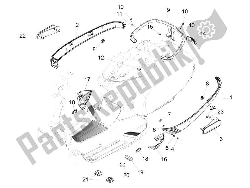 All parts for the Side Cover - Spoiler of the Vespa LX 150 4T USA 2006