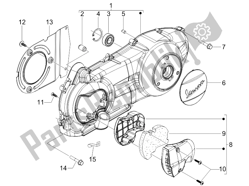 All parts for the Crankcase Cover - Crankcase Cooling of the Vespa Granturismo 125 L Potenziato 2005