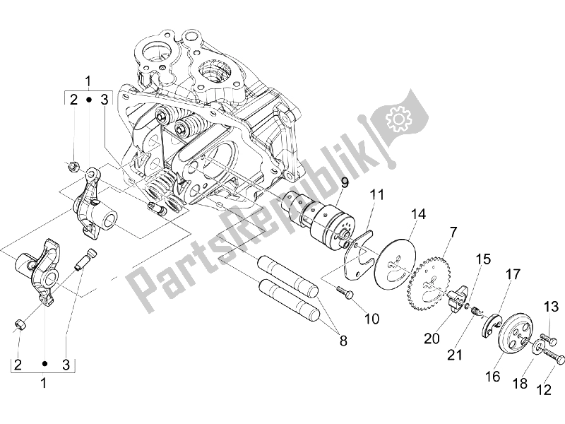 All parts for the Rocking Levers Support Unit of the Vespa LXV 125 4T E3 2006