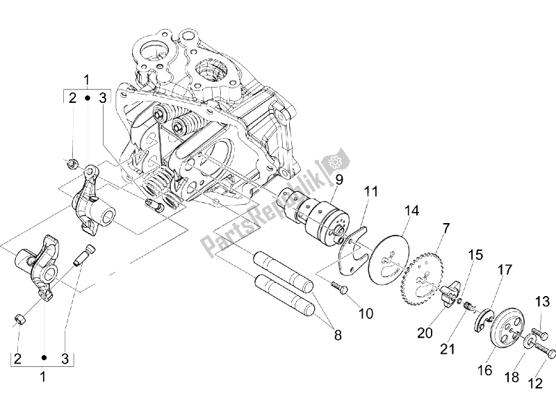 All parts for the Rocking Levers Support Unit of the Vespa LXV 125 4T E3 2006