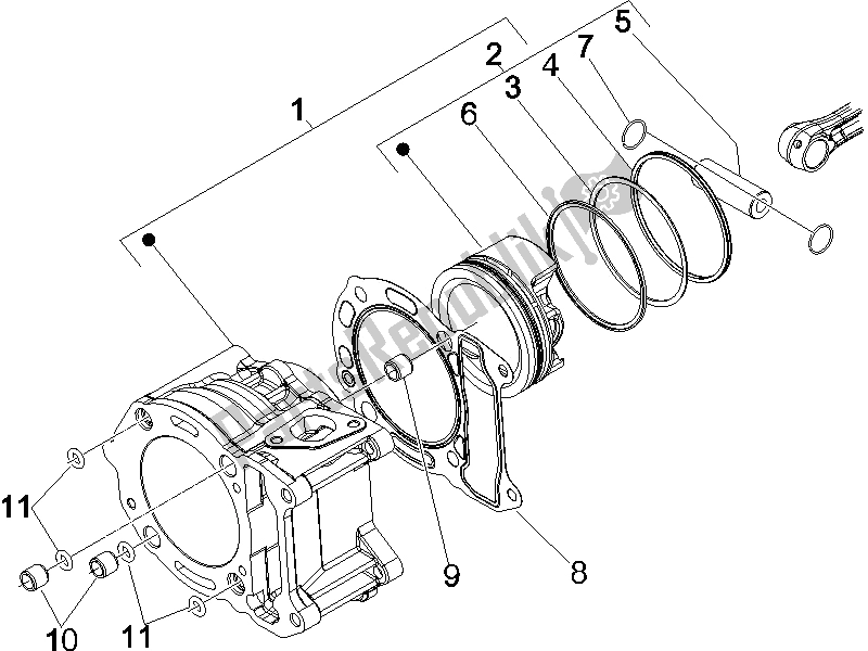 Wszystkie części do Zespó? Cylindra-t? Oka-przegubu Przegubu Vespa GTS 250 ABS 2005